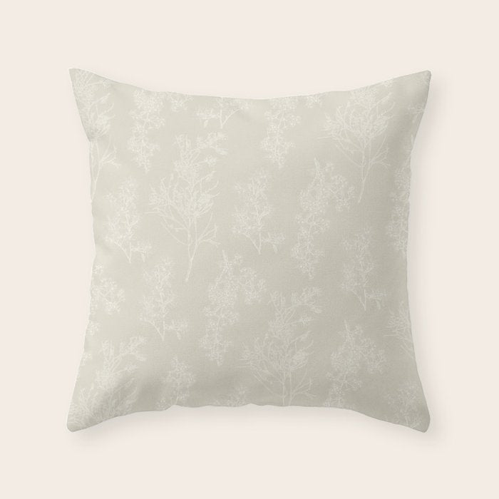 Botanical Cottage Floral Pattern in Light Mushroom Beige and Cream Throw Pillow Gallery Image 3