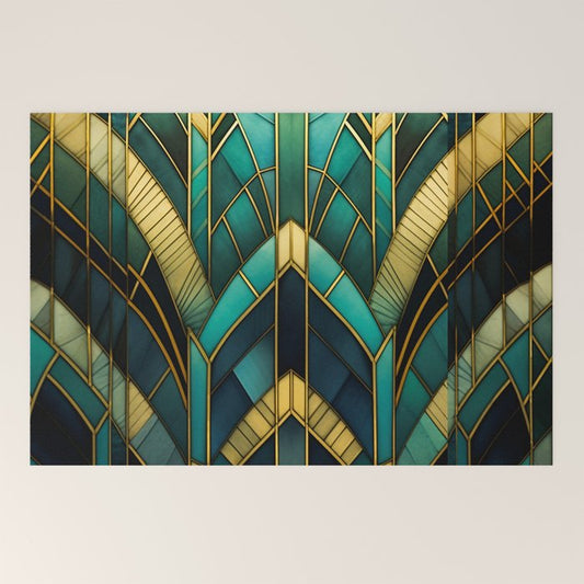 Gatsby Inspired Dark Green Gold Art Deco Pattern Welcome Mat Gallery Image 2