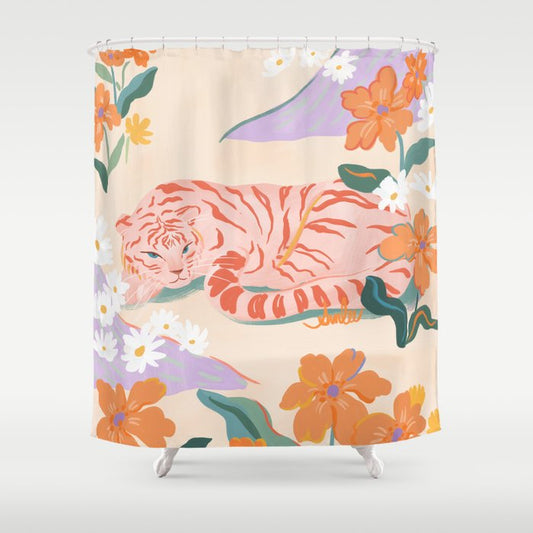 Pink Tiger in Wild Garden Shower Curtain Gallery Image 1