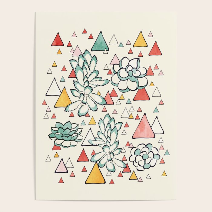 Succulent and triangles seamless pattern Poster Gallery Image 4