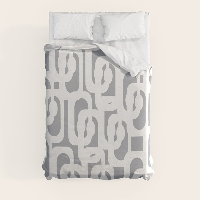 Mid Century Modern Loops Pattern in White and Gray Duvet Cover Gallery Image 3