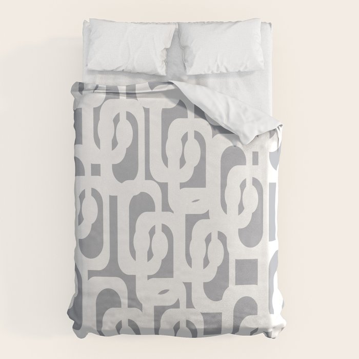 Mid Century Modern Loops Pattern in White and Gray Duvet Cover Gallery Image 1