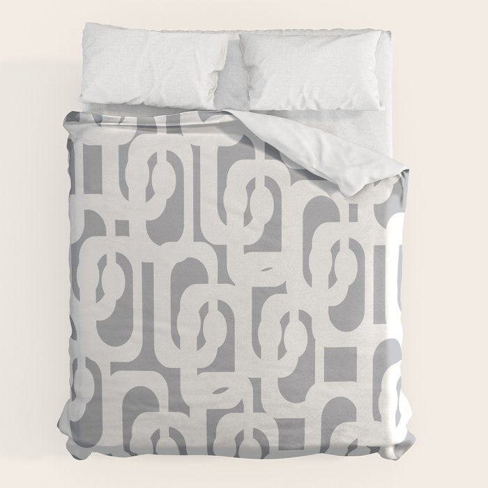 Mid Century Modern Loops Pattern in White and Gray Duvet Cover Gallery Image 2