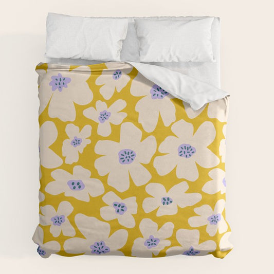 Retro Daisy - yellow, white and purple Duvet Cover Gallery Image 2