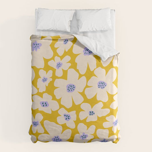 Retro Daisy - yellow, white and purple Duvet Cover Gallery Image 1