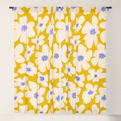 Retro Daisy - yellow, white and purple Window Curtain Gallery Image 1