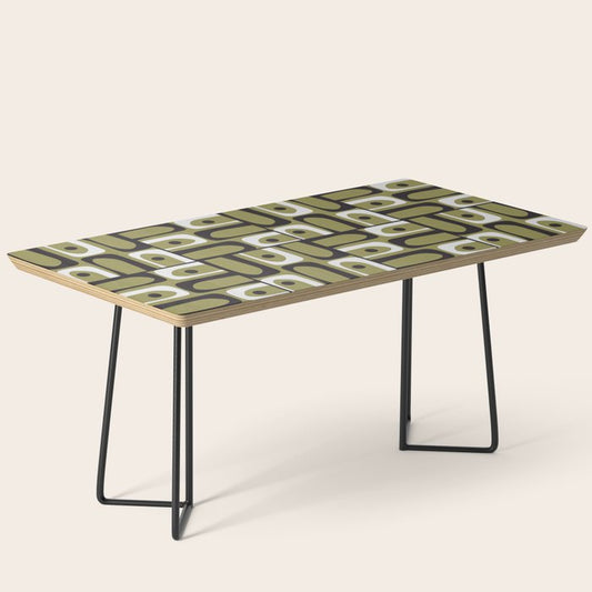 Mid Century Modern Abstract Geometric Piquet Multi Pattern in Retro Olive Black White Coffee Table Gallery Image 1