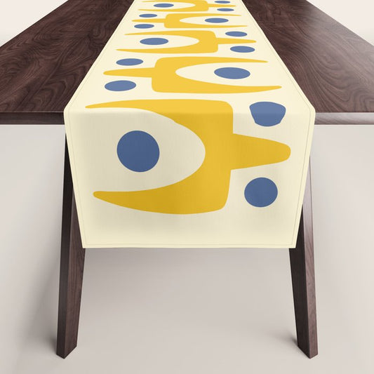Mid Century Modern Abstract Pattern 641 Googie Yellow and Blue Table Runner Gallery Image 1