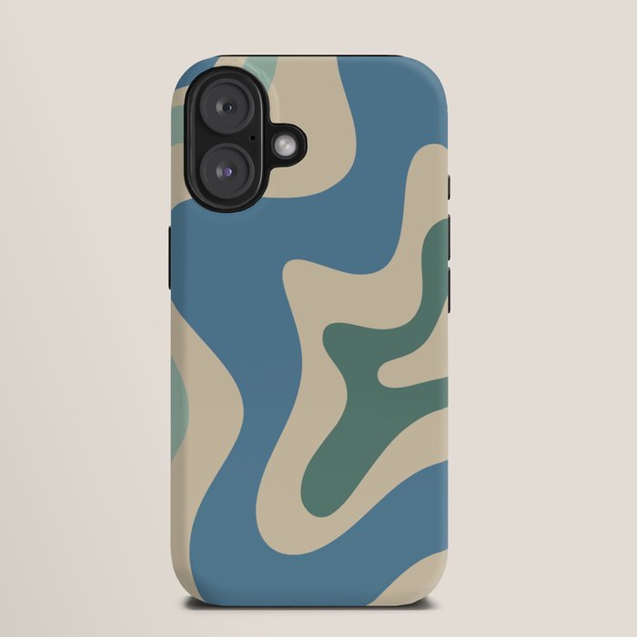 Retro Liquid Swirl Abstract Pattern Blue Aqua Teal Beige iPhone Case Gallery Image 9
