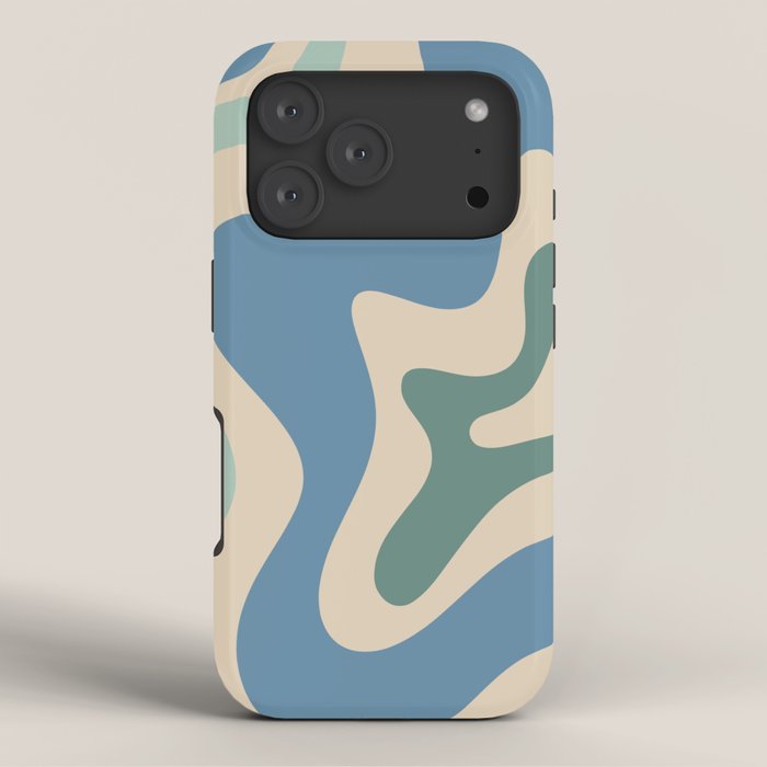 Retro Liquid Swirl Abstract Pattern Blue Aqua Teal Beige iPhone Case Gallery Image 3
