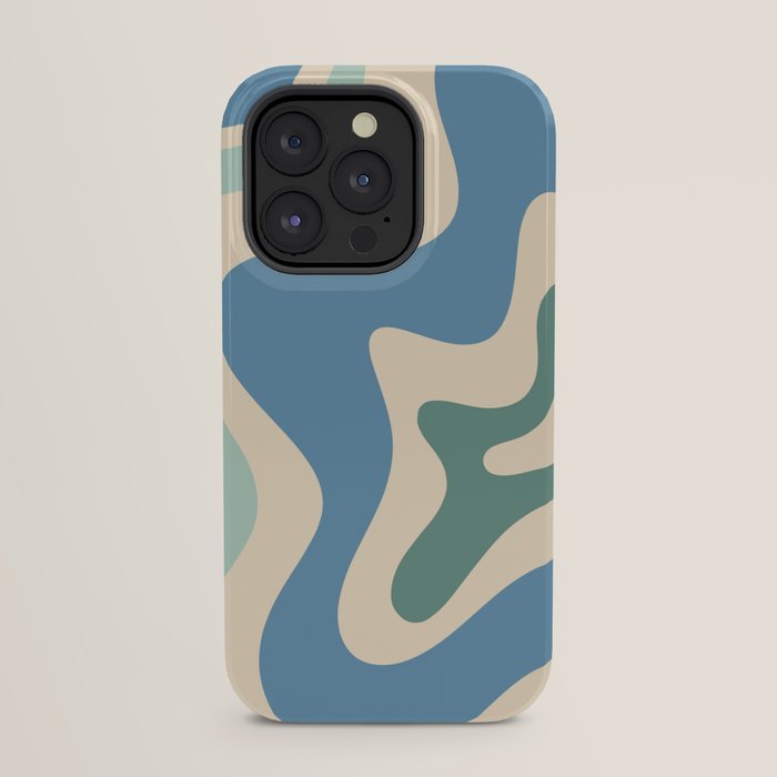 Retro Liquid Swirl Abstract Pattern Blue Aqua Teal Beige iPhone Case Gallery Image 31