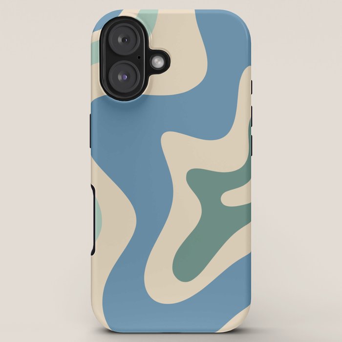 Retro Liquid Swirl Abstract Pattern Blue Aqua Teal Beige iPhone Case Gallery Image 5
