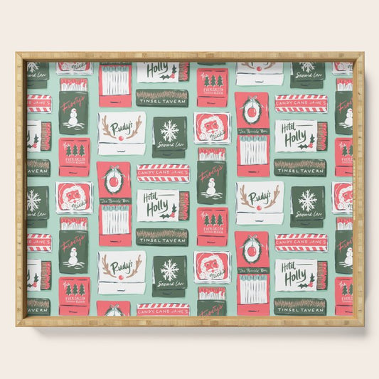 Vintage Christmas Holiday Matchbooks Serving Tray Gallery Image 1