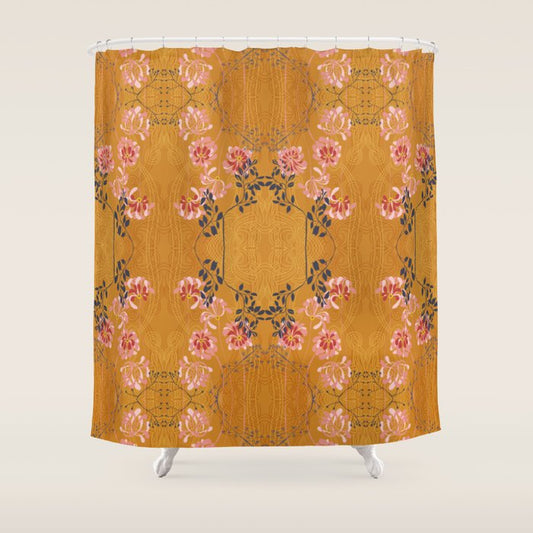 Art Nouveau floral pattern with lines - Honey Shower Curtain Gallery Image 1