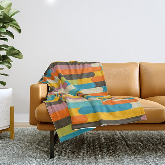 Retro Color Block Popsicle Sticks Orange Throw Blanket Gallery Image 1