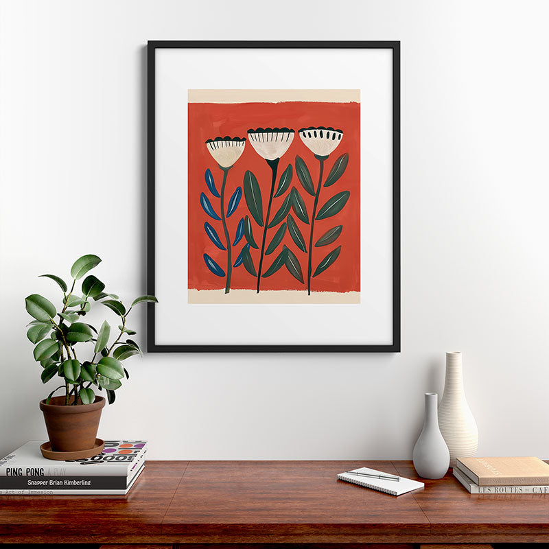 Terracotta Folk Blooms Framed Art Print Gallery Image 7