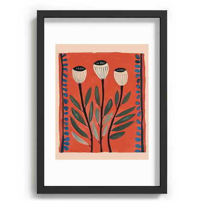 Terracotta Poppy Pod Folk Art Framed Art Print Gallery Image 59