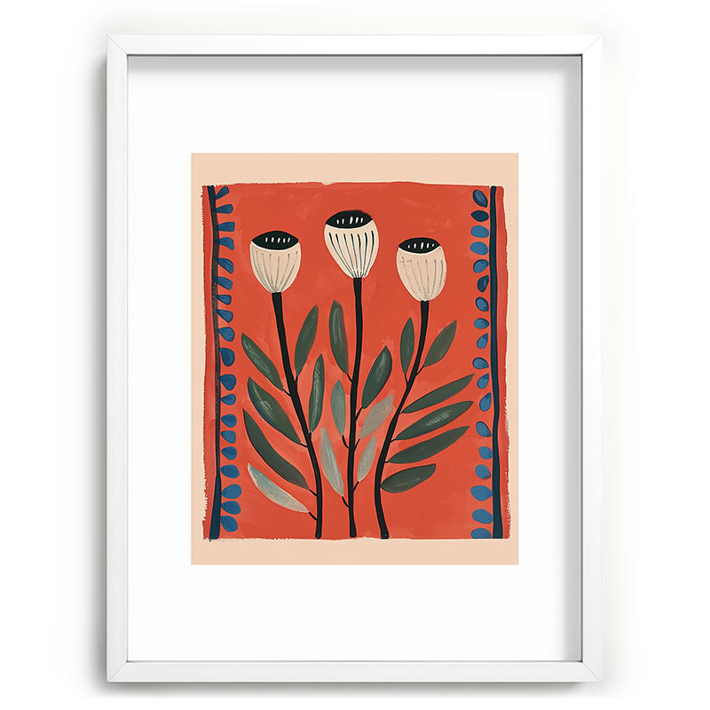 Terracotta Poppy Pod Folk Art Framed Art Print Gallery Image 78