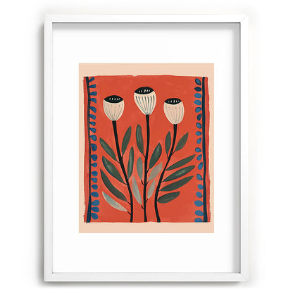 Terracotta Poppy Pod Folk Art Framed Art Print Gallery Image 78