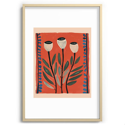 Terracotta Poppy Pod Folk Art Framed Art Print Gallery Image 74