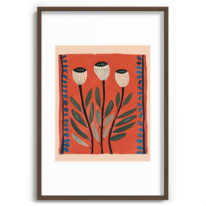 Terracotta Poppy Pod Folk Art Framed Art Print Gallery Image 68