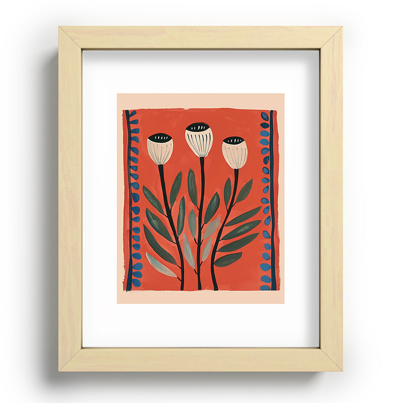 Terracotta Poppy Pod Folk Art Framed Art Print Gallery Image 70