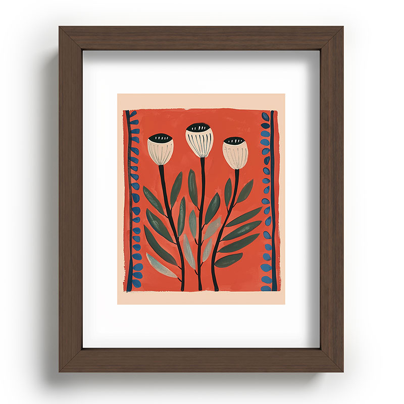 Terracotta Poppy Pod Folk Art Framed Art Print Gallery Image 64