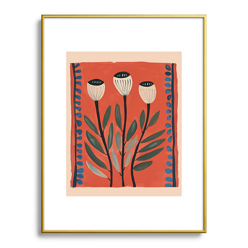 Terracotta Poppy Pod Folk Art Framed Art Print Gallery Image 92