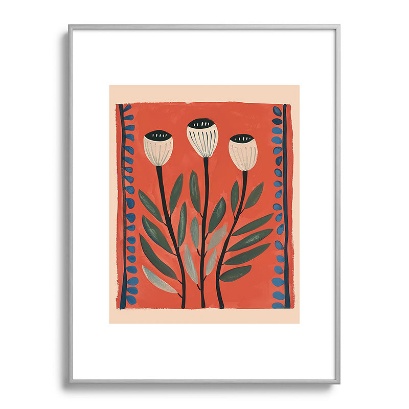 Terracotta Poppy Pod Folk Art Framed Art Print Gallery Image 99