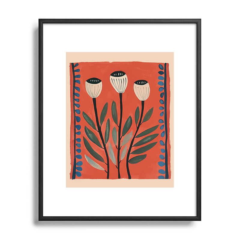 Terracotta Poppy Pod Folk Art Framed Art Print Gallery Image 82