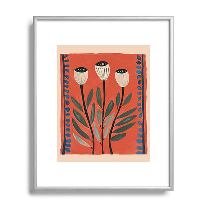 Terracotta Poppy Pod Folk Art Framed Art Print Gallery Image 96