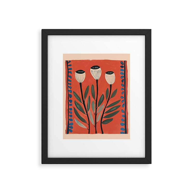 Terracotta Poppy Pod Folk Art Framed Art Print Gallery Image 5