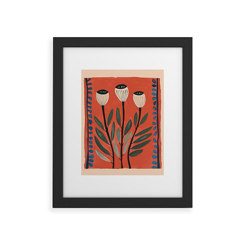Terracotta Poppy Pod Folk Art Framed Art Print Gallery Image 34