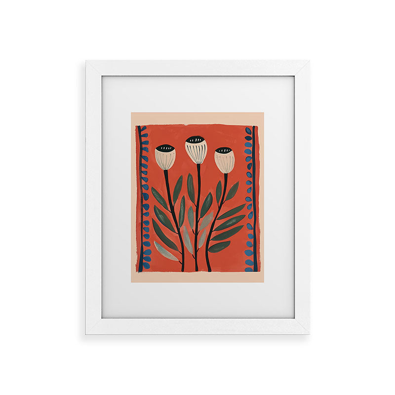 Terracotta Poppy Pod Folk Art Framed Art Print Gallery Image 55