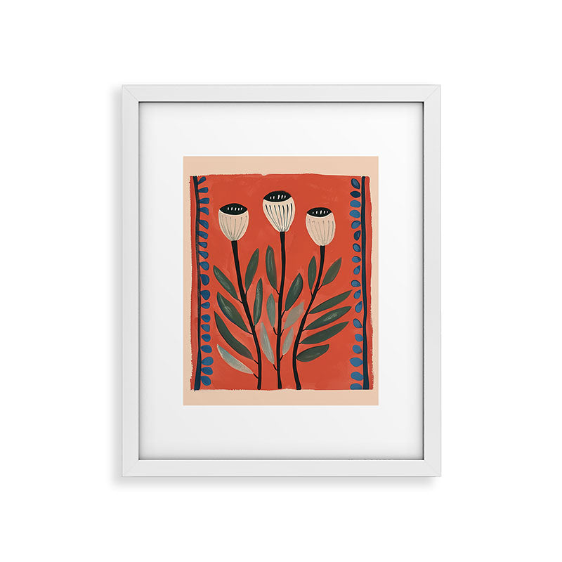 Terracotta Poppy Pod Folk Art Framed Art Print Gallery Image 22