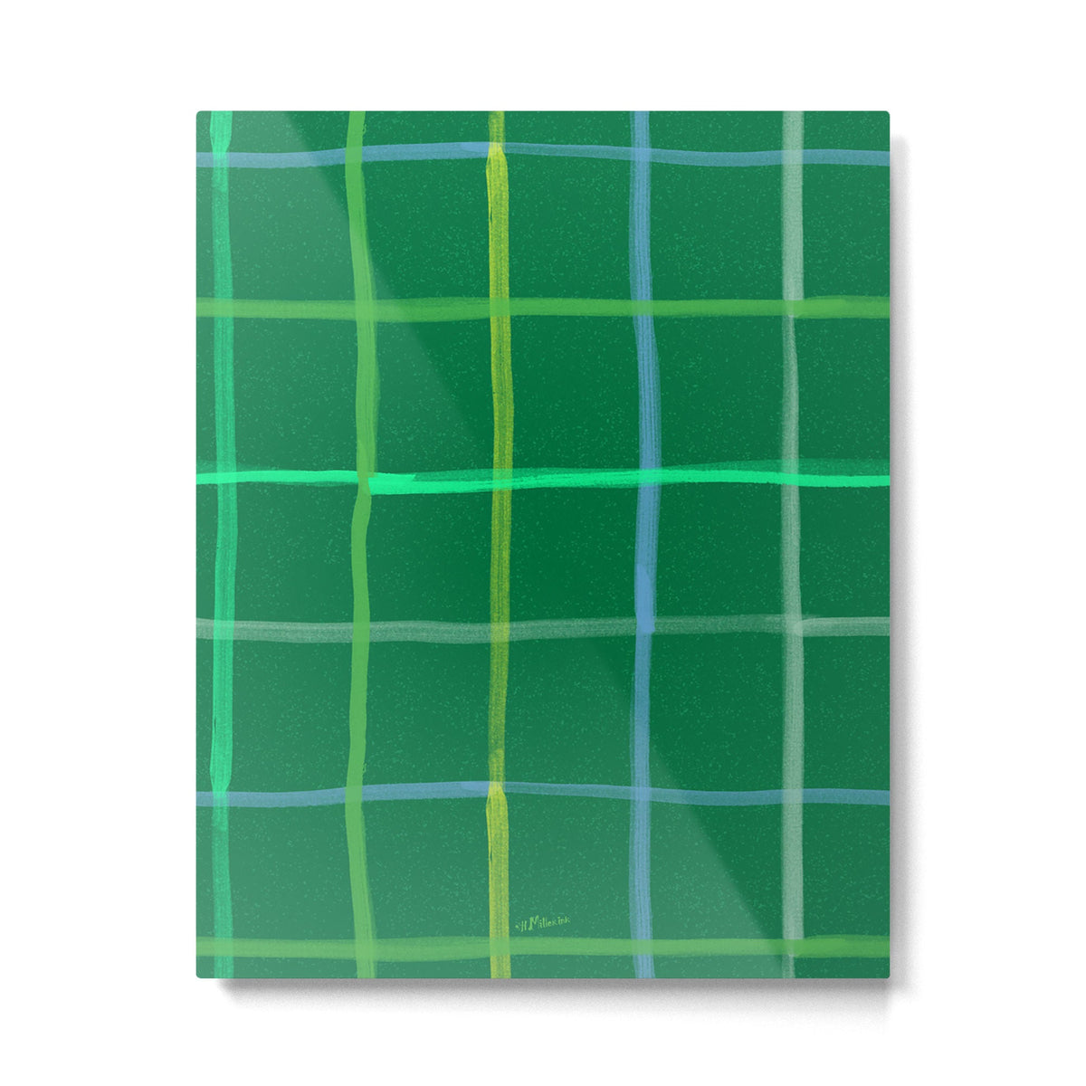 Abstract Tennis Net Pattern in Grass Green Metal Print Gallery Image 1