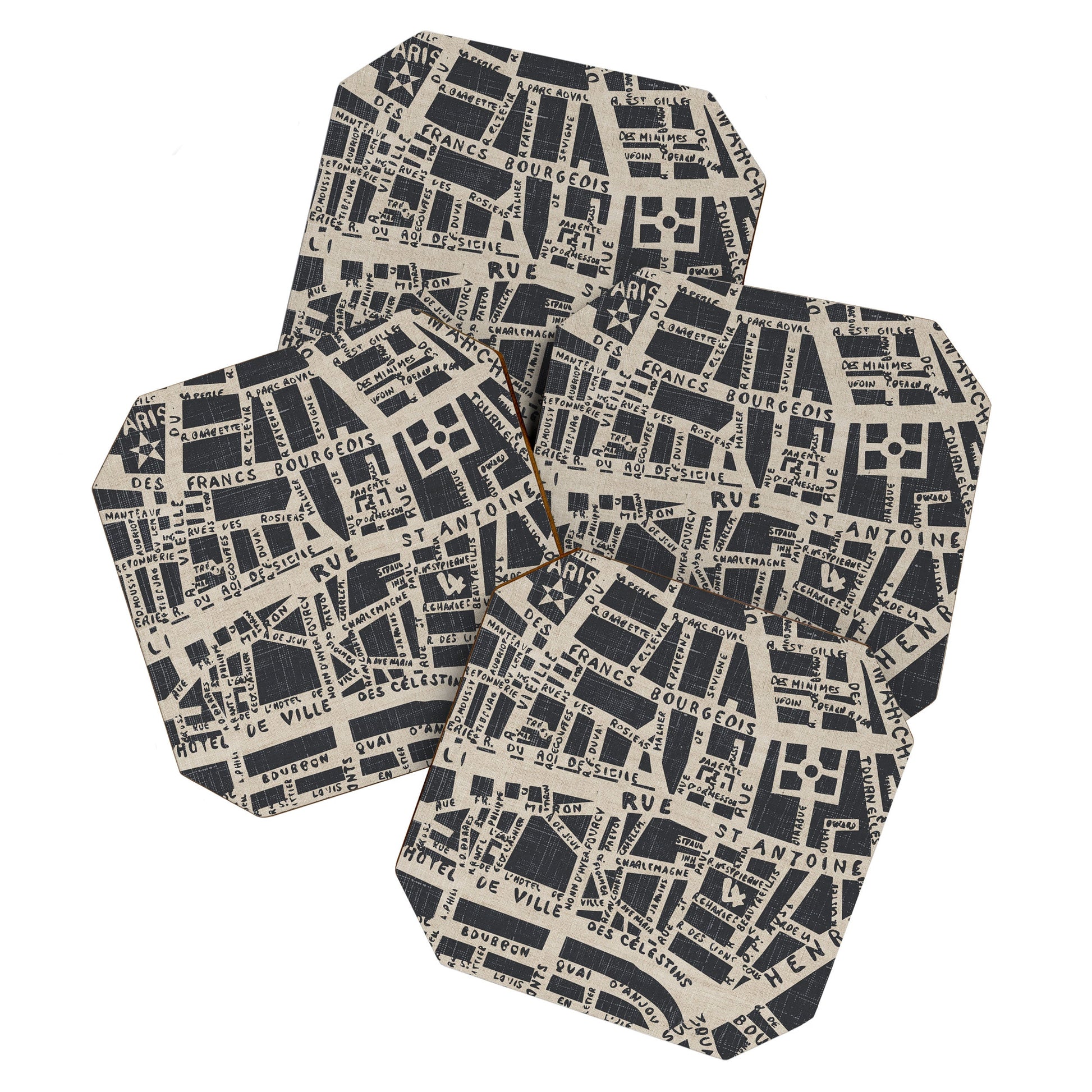PARIS MAP BLACK RUSTIC Coaster Gallery Image 1