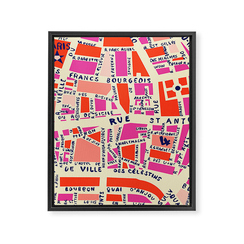 paris map pink Framed Canvas Print Gallery Image 3
