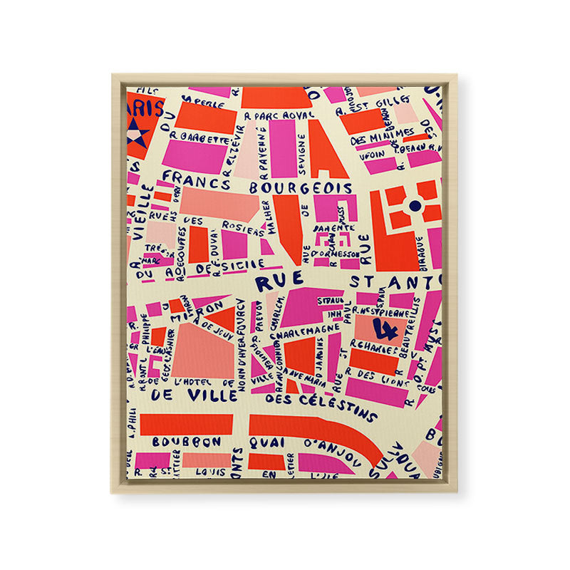 paris map pink Framed Canvas Print Gallery Image 25