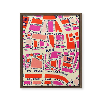 paris map pink Framed Canvas Print Gallery Image 17
