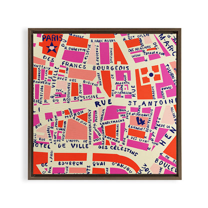paris map pink Framed Canvas Print Gallery Image 11
