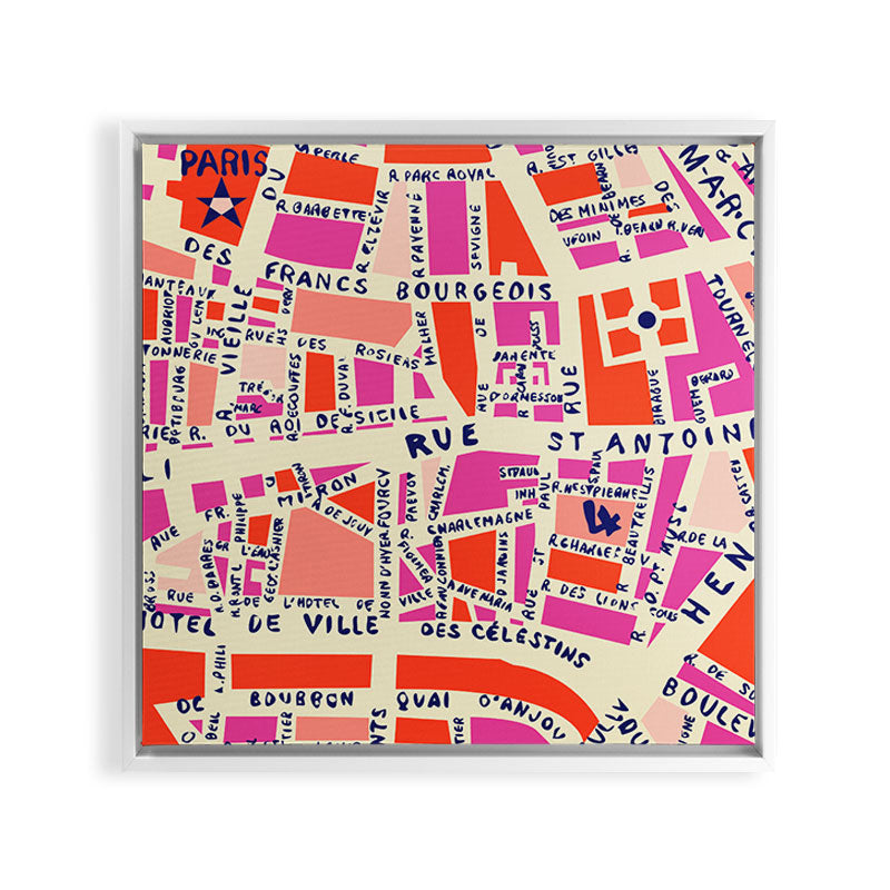 paris map pink Framed Canvas Print Gallery Image 29