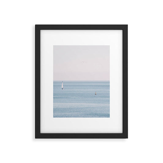 Ocean - Sail boat in calm sea - travel photography Framed Art Print Gallery Image 1