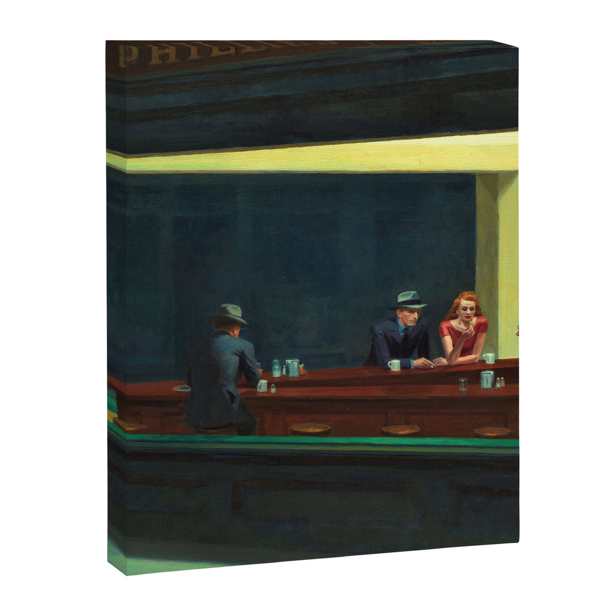 NIGHTHAWKS downtown diner late at night iconic cityscape oil on canvas painting by Edward Hopper Canvas Print Gallery Image 3