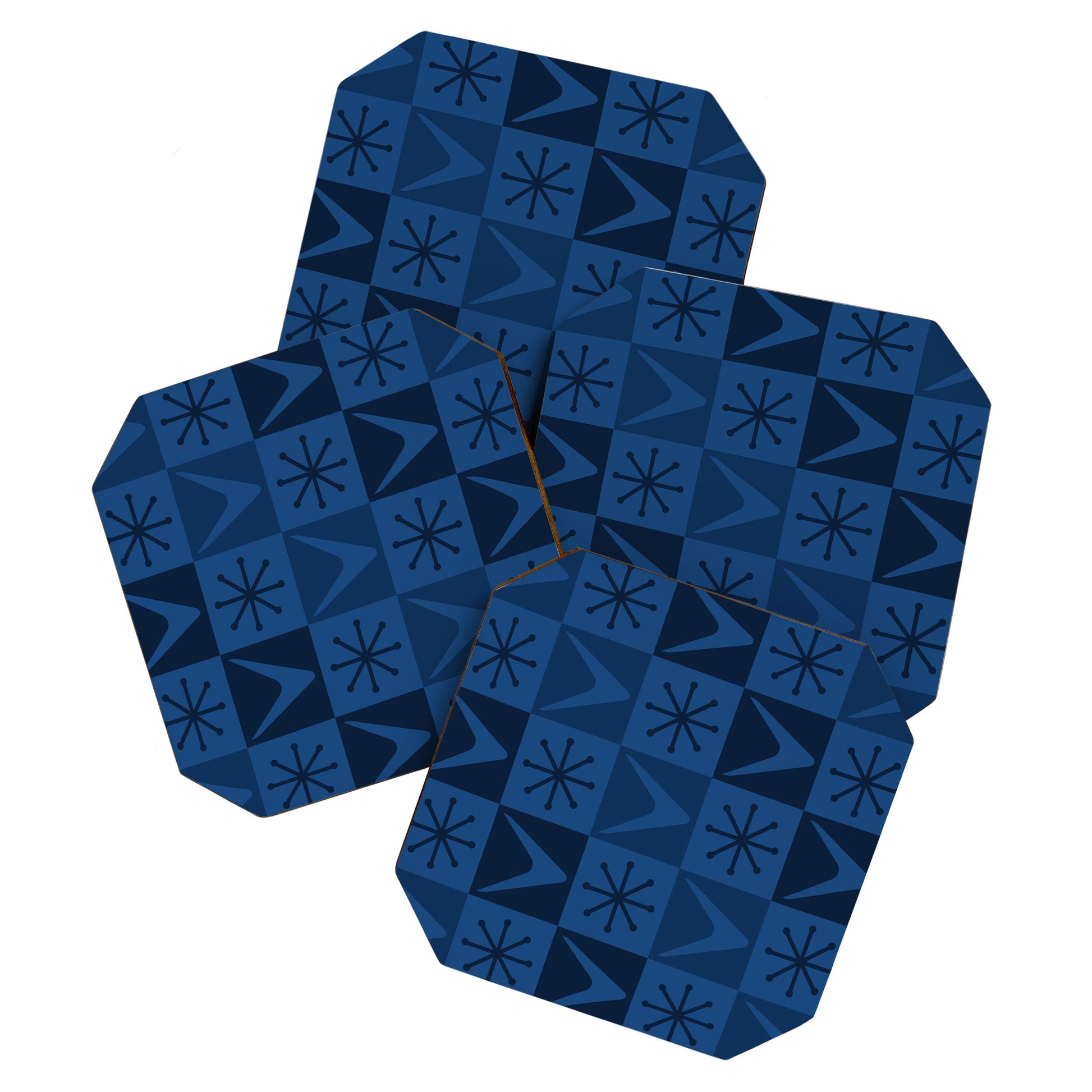 Atomic Age Art Checkered Boomerangs Dark Blue Coaster Gallery Image 1