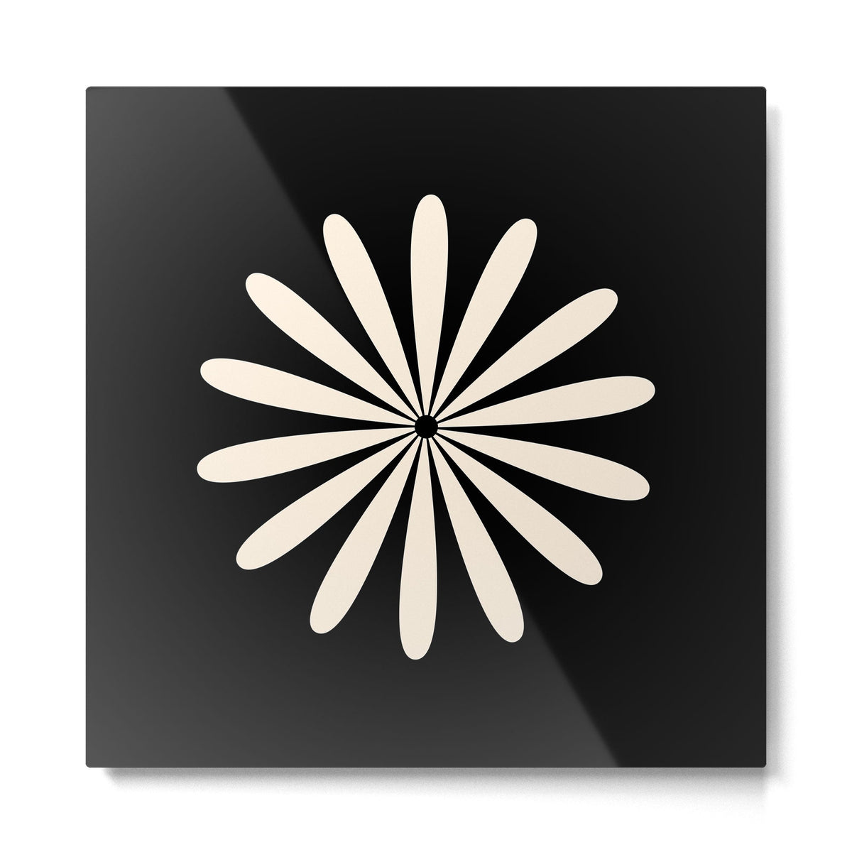 Big Daisy Retro Minimalist Flower Black and Almond Cream Metal Print Gallery Image 2