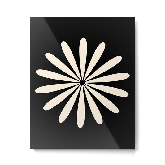 Big Daisy Retro Minimalist Flower Black and Almond Cream Metal Print Gallery Image 1