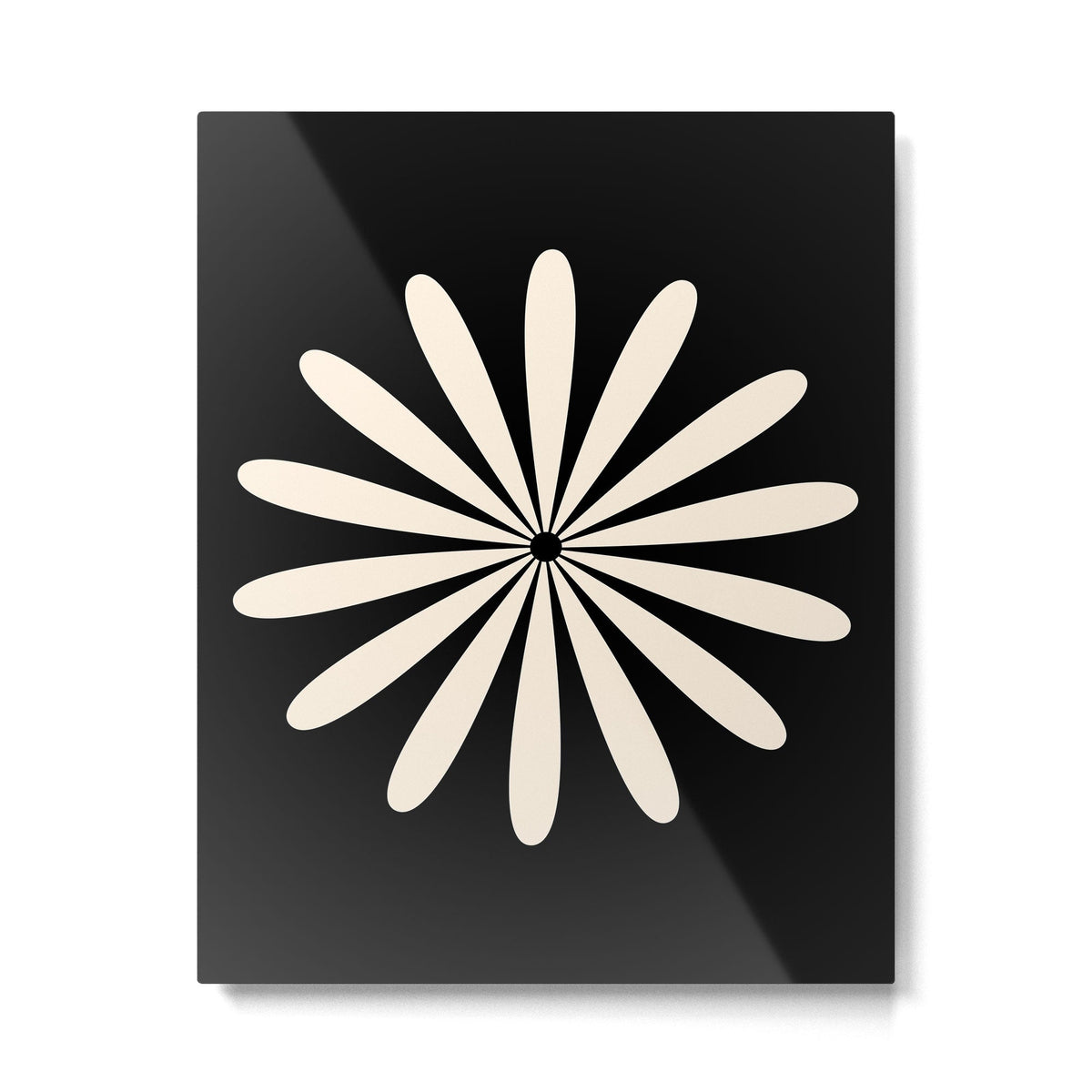 Big Daisy Retro Minimalist Flower Black and Almond Cream Metal Print Gallery Image 4