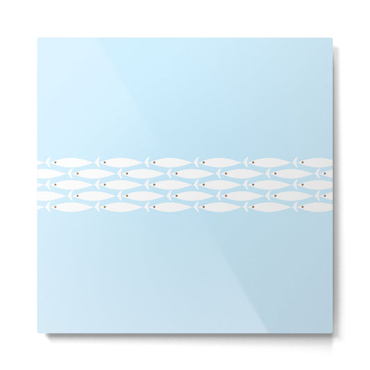 Coastal Minimalist Mid Century Modern Fish in Cool Light Blue White Brown Metal Print Gallery Image 2