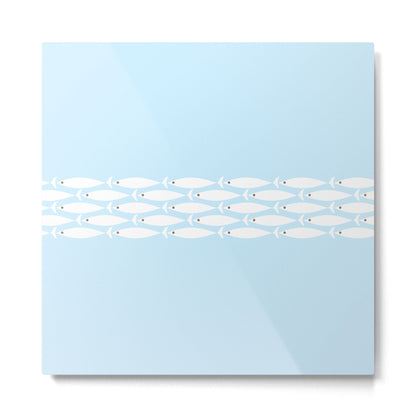 Coastal Minimalist Mid Century Modern Fish in Cool Light Blue White Brown Metal Print Gallery Image 5